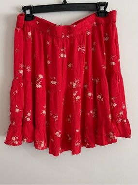 American Eagle Women’s Red Floral Tiered Elastic Waist Mini Skirt Size XL